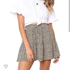 High waisted ruffle leopard drawstring skirt